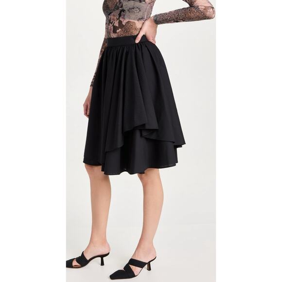 Tory Burch Wool Suiting Ballet Skirt Asymmetrical Pleaded Black Womens 0 Classic - Picture 1 of 15